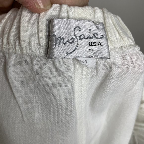 MoSaic USA Linen Skirt Womans 30" Elastic Waist White w/Pockets Hi-Lo Hem - Picture 6 of 6